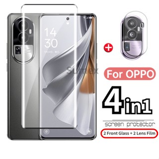 4in1 ฟิล์มกระจกนิรภัยกันรอยหน้าจอ ป้องกันเลนส์กล้อง ทรงโค้ง 9H สําหรับ OPPO Reno 10 Pro Plus 2023 5G OPO Reno10 Rino 10 9 Pro+ 5G