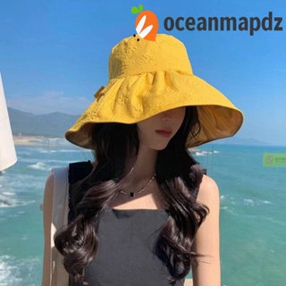 OCEANMAPDZ หมวกปีกกว้าง ประดับโบว์ ป้องกันรังสียูวี ป้องกันแดด เหมาะกับเดินชายหาดกลางแจ้ง สไตล์ชาวประมง สําหรับผู้หญิง