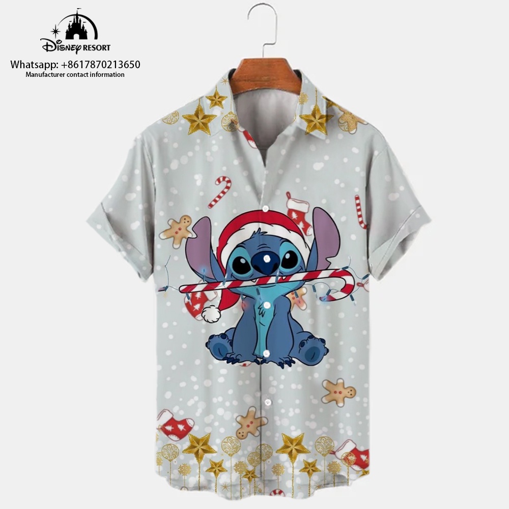 เสื้อเชิ้ตแขนสั้น พิมพ์ลาย Disney Stitch สไตล์ฮาวาย พลัสไซซ์ แฟชั่นฤดูร้อน สําหรับผู้ชาย 2022