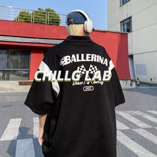 CHILLG LAB เสื้อโปโลเยาวชนอเมริกันเทรนด์ยอดนิยมแขนห้าส่วนผู้ชายอินเทรนด์ขี้เกียจ 2023 เรียบง่ายญี่ปุ่นใหม่หลวมฤดูร้อนด้านบน