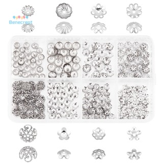 ฝาลูกปัด สเตนเลส 304 ลายดอกไม้ 8 แบบ 5.5~13.5x5.5~7x1.2~6.5 มม. รู 0.8~1.5 มม. 320 ชิ้น