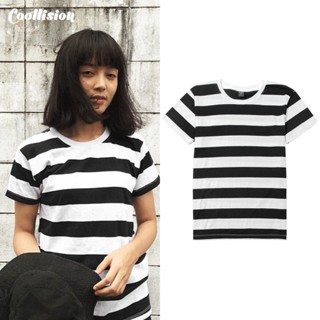 #Coollision-black/white 2inch เสื้อยืดลายทางสีดำขาว เสื้อลายทาง unisex-ริ้ว2นิ้ว