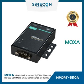 Moxa โมซ่า รุ่น NPORT-5110A 1 port device server, 10/100M Ethernet, RS-232, DB9 male, 0.5KV serial surge, 12-48VDC