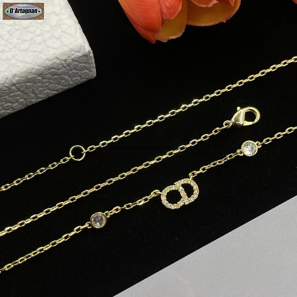 {TOP} Clair D LUNE สร้อยคอ โลโก้ CD เพชร มุก หน้าทอง โลหะ สร้อยคอทองเหลือง ชุบทอง ซีลเหล็ก สไตล์เกาหลี 2023 สร้อยคอผู้หญิง ไม่จางหาย