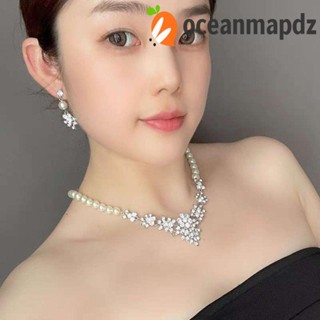 OCEANMAPDZ ชุดเครื่องประดับ ต่างหูระย้า ประดับไข่มุก พลอยเทียม สไตล์โรแมนติก หรูหรา สําหรับเจ้าสาว