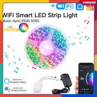 Tuya Wifi Smart Led Strip Light Rgb 5050 Controller Music Sync Color Changing Smart Life App Control ปรับความสว่างได้ รองรับ Voice Control canyon