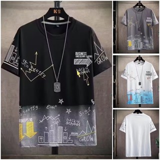 เสื้อยืดแขนสั้นลําลอง คอกลม ทรงหลวม พิมพ์ลายกราฟฟิติ ขนาดใหญ่ สไตล์ฮิปฮอป แฟชั่นฤดูร้อน สําหรับผู้ชาย