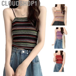 Cloudshop1 Sleeveless Knit Top  Women Tank Spaghetti Strap Elegant Charming Striped for Dating