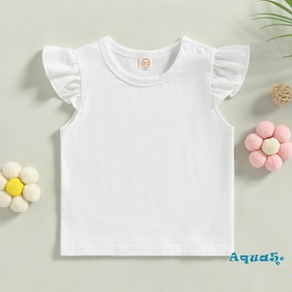 Aqq เสื้อยืดคอกลม แขนพอง สีพื้น แฟชั่นฤดูร้อน สําหรับเด็กผู้หญิง