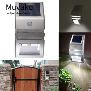 MUVAKO โคมไฟติดผนัง พลังงานแสงอาทิตย์ สนามหญ้า สเตนเลส 2 LED โคมไฟสวน