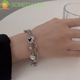 SOMEDAYZL เครื่องประดับ สร้อยข้อมือ สายโซ่ โลหะผสม สองชั้น ลายเฮลโลคิตตี้ แบบเรียบง่าย สไตล์เกาหลี เหมาะกับของขวัญ สําหรับผู้หญิง