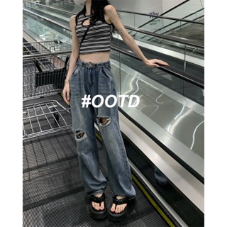 OOTD SHOP กางเกงขายาว กางเกงยีนส์ผู้หญิง ผู้หญิงแฟชั่นเกาหลี A97L060