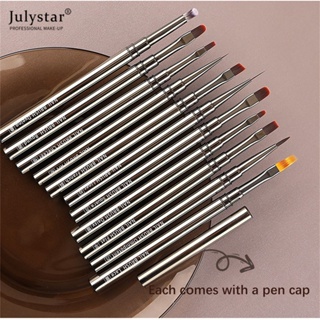 JULYSTAR แปรงเล็บ 12 ชิ้น/แพ็คแปรงอะคริลิกแต่งเล็บวาดเล็บ DIY เล็บชุดเครื่องมือปากกา Berus ปากกาแมว