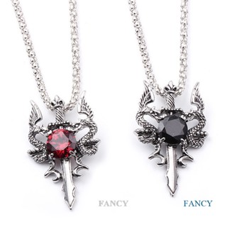 Fancy เครื่องประดับแฟชั่น จี้รูปดาบมังกรคู่ สีเงิน สไตล์พังก์ ฮิปฮอป สําหรับผู้ชาย