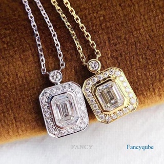 Fancy สร้อยคอโซ่ จี้ลูกบาศก์เซอร์โคเนีย สีเงิน สีทอง หรูหรา เครื่องประดับ สําหรับผู้หญิง งานแต่งงาน