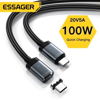 Essager 100W สายเคเบิลแม่เหล็ก Type C เป็น USB C สายเคเบิล PD 5A ชาร์จเร็ว สายเคเบิลข้อมูล