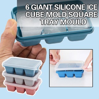 New 6 Grid Large Silicone Ice Cube Mold with Lid Square Ice Cube Tray Maker DIY