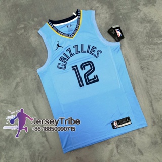 เสื้อกีฬาบาสเก็ตบอล ลายทีม NBA Memphis Grizzlies 2021-2022 สําหรับผู้ชาย #12 เสื้อกีฬาแขนสั้น ลายทีมชาติสวิงแมน Ja Morant Retro Edition สีฟ้า 851957