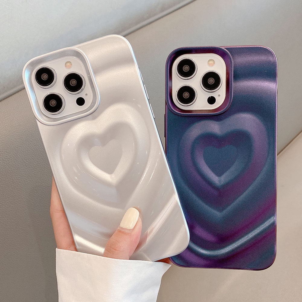 Wave Heart สําหรับ iPhone 16 15 13 14 12 Pro Max 11 เคสโทรศัพท์เปลือก Curvy Soft TPU กันชนกันกระแทกฝาหลังสีทึบ Coque