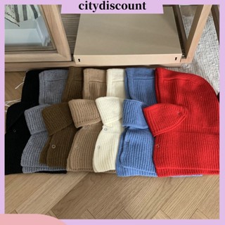 &lt;citydiscount&gt; กระดุมหนา สีพื้น ปิดผ้าพันคอ หมวกผู้หญิง ฤดูหนาว ถักนิตติ้ง คอชิ้นเดียว อบอุ่น หมวกคลุมใบหน้า เครื่องแต่งกาย อุปกรณ์เสริม