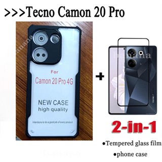 2in1tecno Camon 20 Pro 4G เคสแข็ง แบบใส กันกระแทก และกระจกนิรภัยกันรอยหน้าจอ