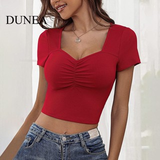 Dunea เสื้อแขนสั้น สีพื้น สไตล์ยุโรป สําหรับผู้หญิง