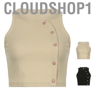 Cloudshop1 Women Crewneck Tank Top Casual Pure Color  Fit Short Knit Sleeveless Tops with Snap Fastener