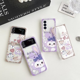 เคสโทรศัพท์มือถือแบบแข็ง ใส ฝาพับ ลายกระต่าย StellaLou Friends สีม่วง สําหรับ Samsung Galaxy Z Fold 4 3 5G Fold3 Z Flip 4 3 Flip3 Flip4