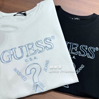 Guess ใหม่ เสื้อยืดลําลอง ผ้าฝ้าย แขนสั้น คอกลม พิมพ์ลาย ทรงหลวม สไตล์คู่รัก พร้อมส่ง