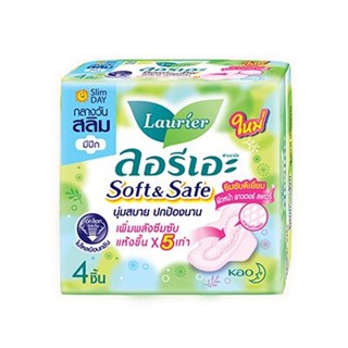 ผ้าอนามัย ลอรีเอะ ซอฟท์ แอนด์ เซฟ มีปีก มาปกติ-มามาก 4 ชิ้น Laurier Sanitamry Napkin Slim Wing