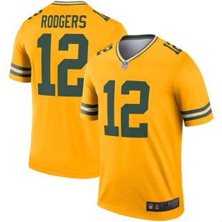 ใหม่ NFL สีเขียว Bay Packers Jersey Aaron Rodgers ทองกลับด้าน Legend เสื้อยืดฟุตบอลกีฬาทีพลัสไซซ์