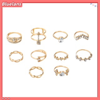 Bluelans แหวน รูปดาว ดอกไม้ เรขาคณิต ประดับพลอยเทียม สไตล์โบฮีเมียน 10 ชิ้น