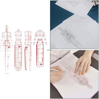 ✿ ไม้บรรทัด ภาพประกอบ พิมพ์ลายมนุษย์ แฟชั่น 4 ชิ้น