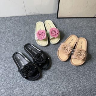 Melissa ใหม่ รองเท้าแตะชายหาด PVC ประดับหมุด ลายดอกกุหลาบ แฟชั่นฤดูร้อน สําหรับผู้หญิง