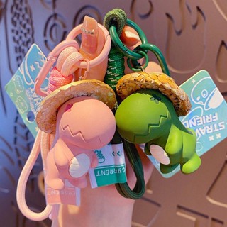 New Straw Hat Green Little Dinosaur Car Key Ring Ins Niche Handbag Pendant Internet Hot Key Chain Uh2u