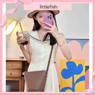 [littlefish] ชุดเดรสแขนกุด คอปก สีกรมท่า สไตล์ญี่ปุ่น หรูหรา แฟชั่นฤดูร้อน สําหรับเด็กผู้หญิง เหมาะกับการเดินทาง