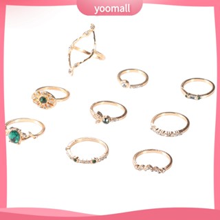 {YO} แหวน รูปไข่ ประดับพลอยเทียม กลวง 9 ชิ้น ต่อชุด