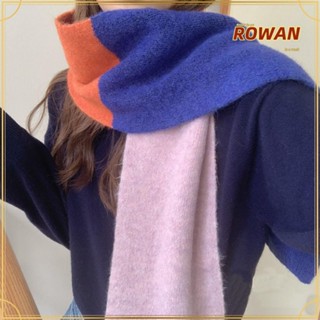 Rowans ผ้ากันเปื้อน ผ้าพันคอ ผ้าขนสัตว์ แบบหนา ให้ความอบอุ่น ขนาดใหญ่ สีตัดกัน แฟชั่นฤดูใบไม้ร่วง และฤดูหนาว