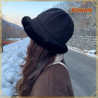 Rowans หมวกบักเก็ต ผ้ากํามะหยี่ ขนนิ่ม ให้ความอบอุ่น แฟชั่นฤดูหนาว