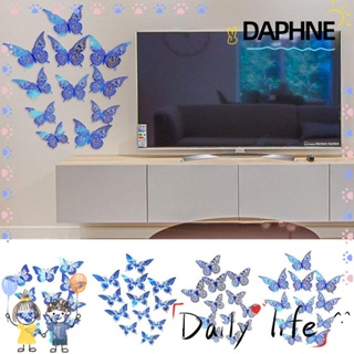 DAPHNE สติกเกอร์ผีเสื้อ 12 ชิ้น ตกแต่งห้องนอน ผนังศิลปะ งานแต่งงาน เครื่องประดับ สติกเกอร์ติดผนัง