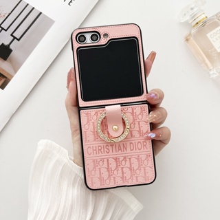 เคสโทรศัพท์มือถือหนัง PU ฝาพับ พร้อมแหวนนิ้ว หรูหรา สําหรับ Samsung Galaxy Z Flip 5G Z Flip5