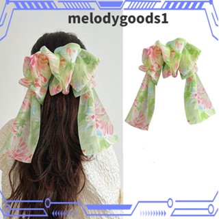 Melodygoods1 กิ๊บติดผม ผ้าชีฟอง ประดับโบว์ ขนาดใหญ่ หลายชั้น