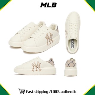 MLB Chunky Classic Heel Dia Monogram รองเท้า 💯 รองเท้าผ้าใบ 3ASXAM82N-50BGS White brown