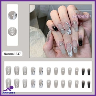 24 /Pcs Diy เล็บปลอมเล็บฝรั่งเศสเล็บปลอมมือฝังเพชร Pure Desire เล็บ-AME1 -AME1