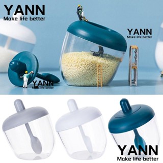 YANN1 โหลใส่เครื่องปรุงรส กันฝุ่น พร้อมช้อน และฝาปิด สีโปร่งใส