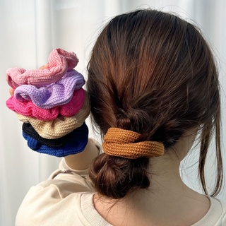 Scrunchies ยางรัดผมหางม้า ผ้าวูลถัก สไตล์เกาหลี เรียบง่าย สีพื้น สําหรับผู้หญิง