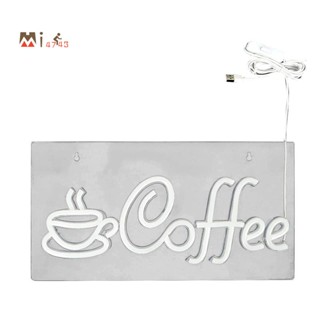 ป้ายกาแฟนีออน พลังงาน USB พร้อมโซ่โลหะ ป้ายกาแฟนีออน LED สําหรับตกแต่งผนัง คาเฟ่ ร้านอาหาร