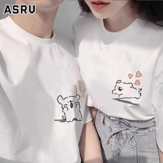 ASRV เสื้อเชิ้ตผู้ชาย เสื้อยืดคู่รักแขนสั้นผ้าฝ้ายพิมพ์ลายลูกสุนัขน่ารัก