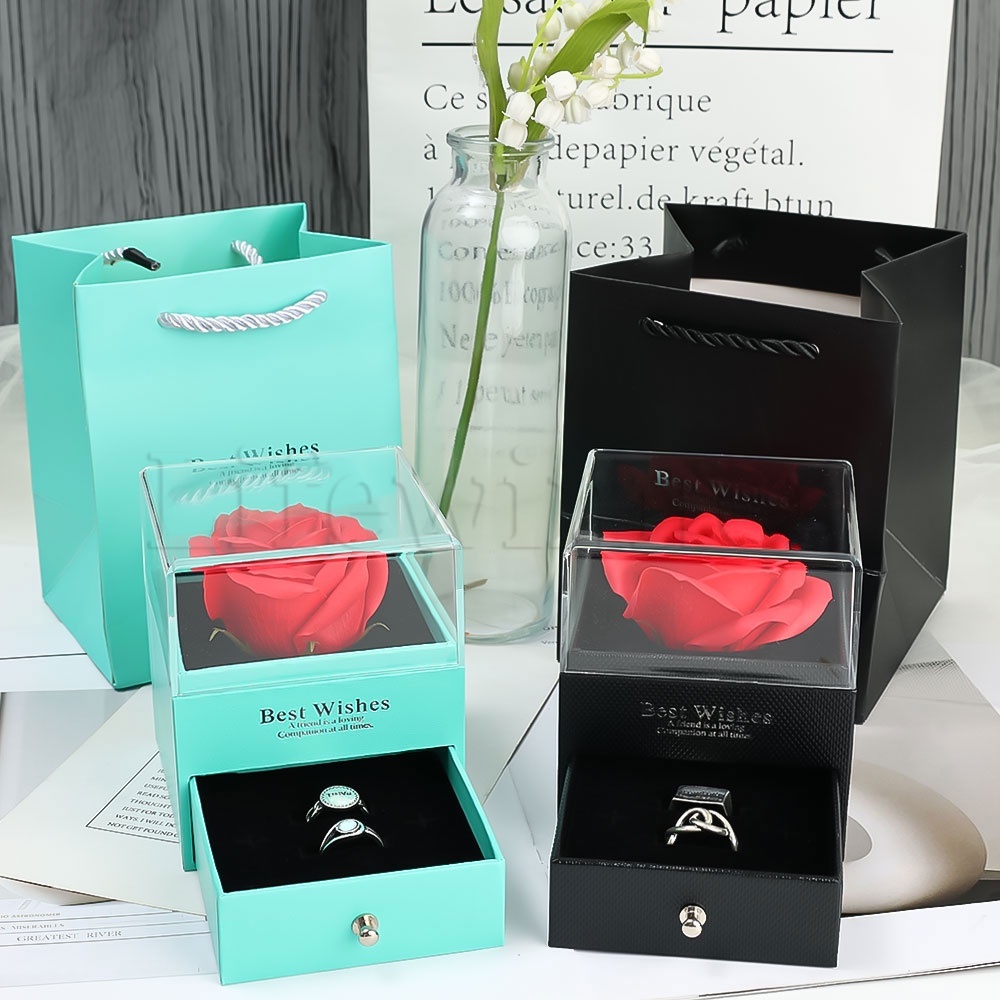 กล่องเก็บเครื่องประดับ แหวน ต่างหู แหวน สร้อยคอ อะคริลิคใส ลายดอกกุหลาบ แนวโรแมนติก ของขวัญวันคริสต์มาส วันวาเลนไทน์ สําหรับผู้หญิง 1 ชุด