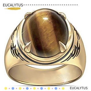 Eutus แหวนสเตนเลส สีทอง สไตล์วินเทจ เครื่องประดับ สําหรับผู้ชาย|หินตา